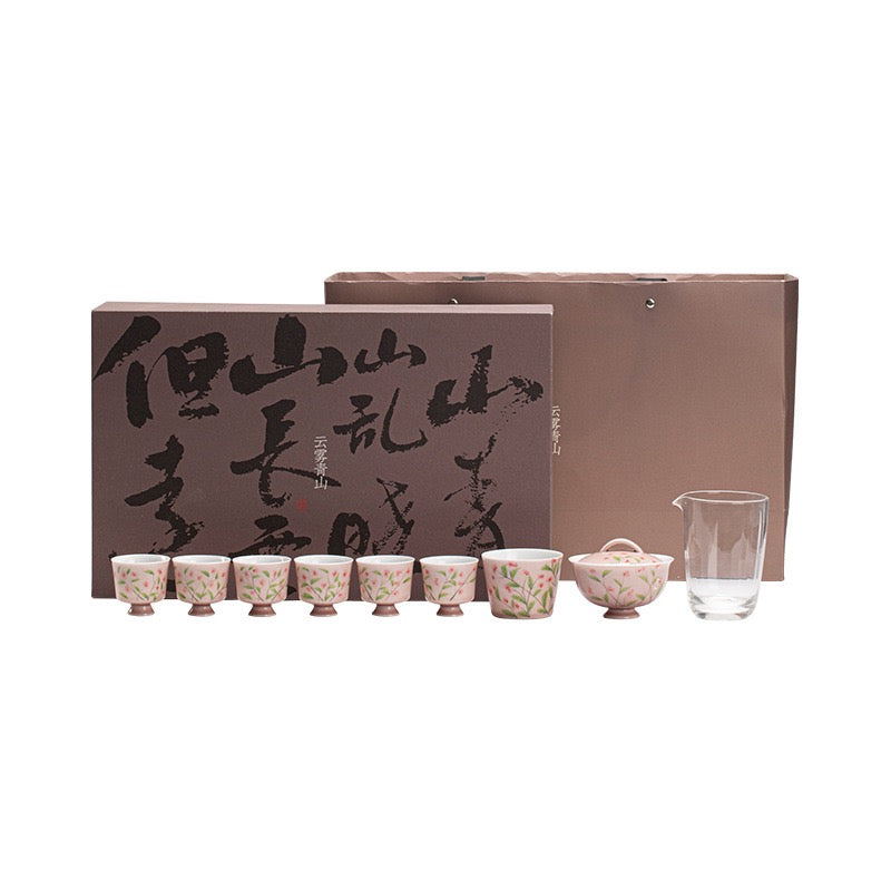 Cangyan red glaze under-colour hand-painted tea set