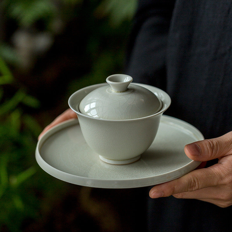 Handmade Light Grey Gaiwan Side View