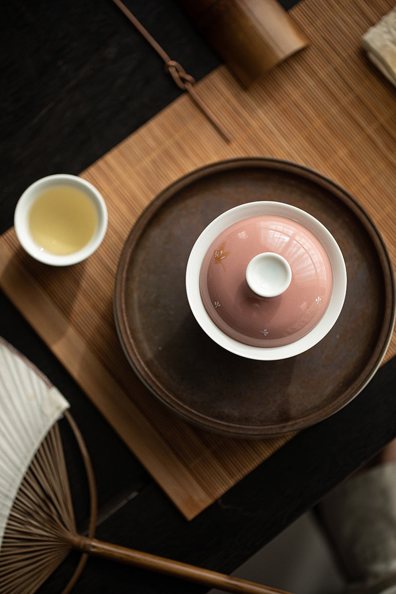 Red Bean Ceramic Lid Bowl, kung fu tea set 130ml
