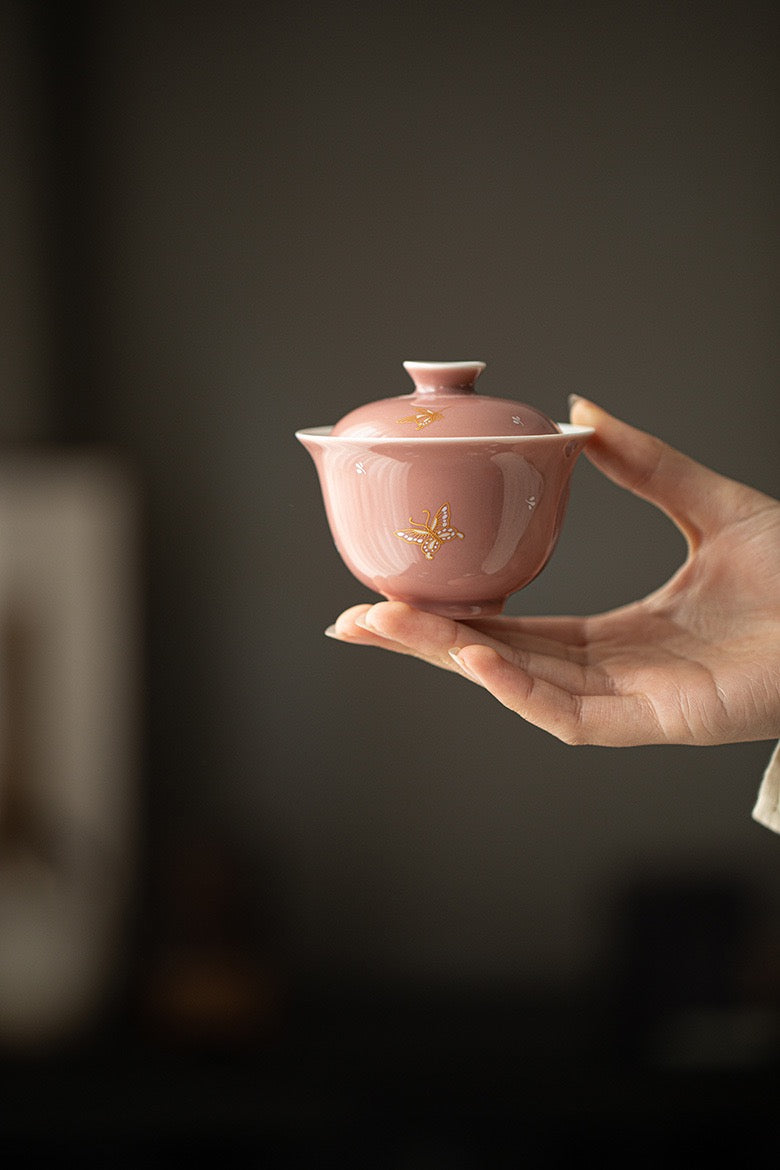 Red Bean Ceramic Lid Bowl, kung fu tea set 130ml