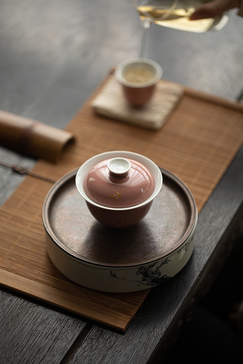 Red Bean Ceramic Lid Bowl, kung fu tea set 130ml