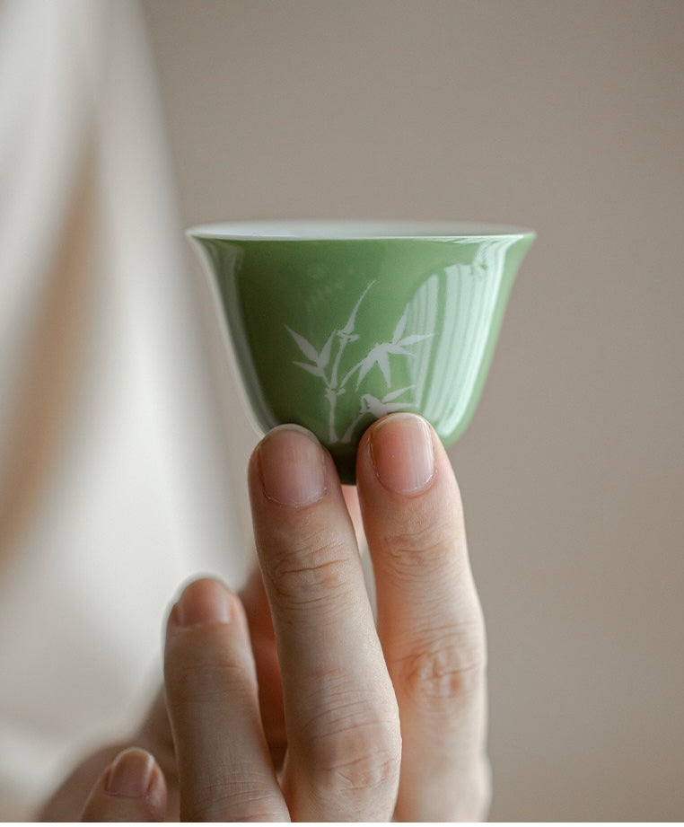 Under-glazed colourful hand-painted bamboo tea set