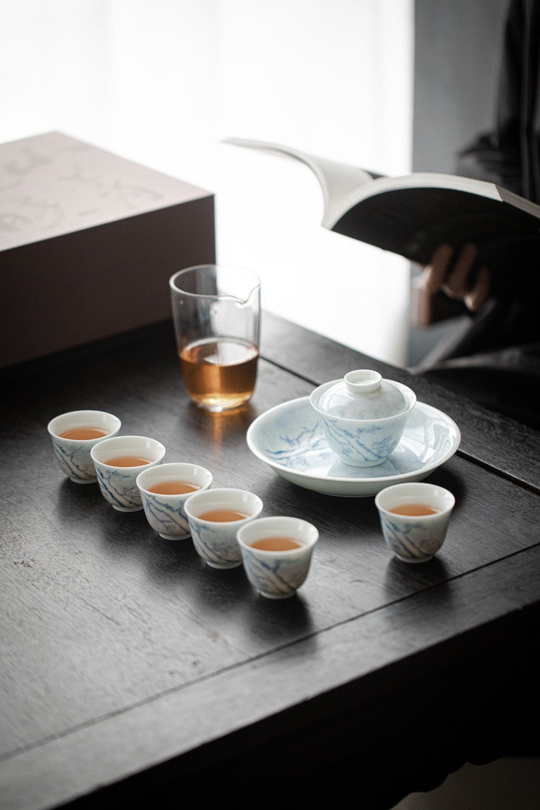 Under-glazed colourful hand-painted pine tea set