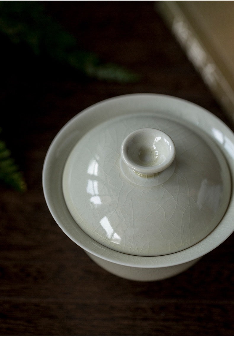 Handmade Light Grey Gaiwan Top View
