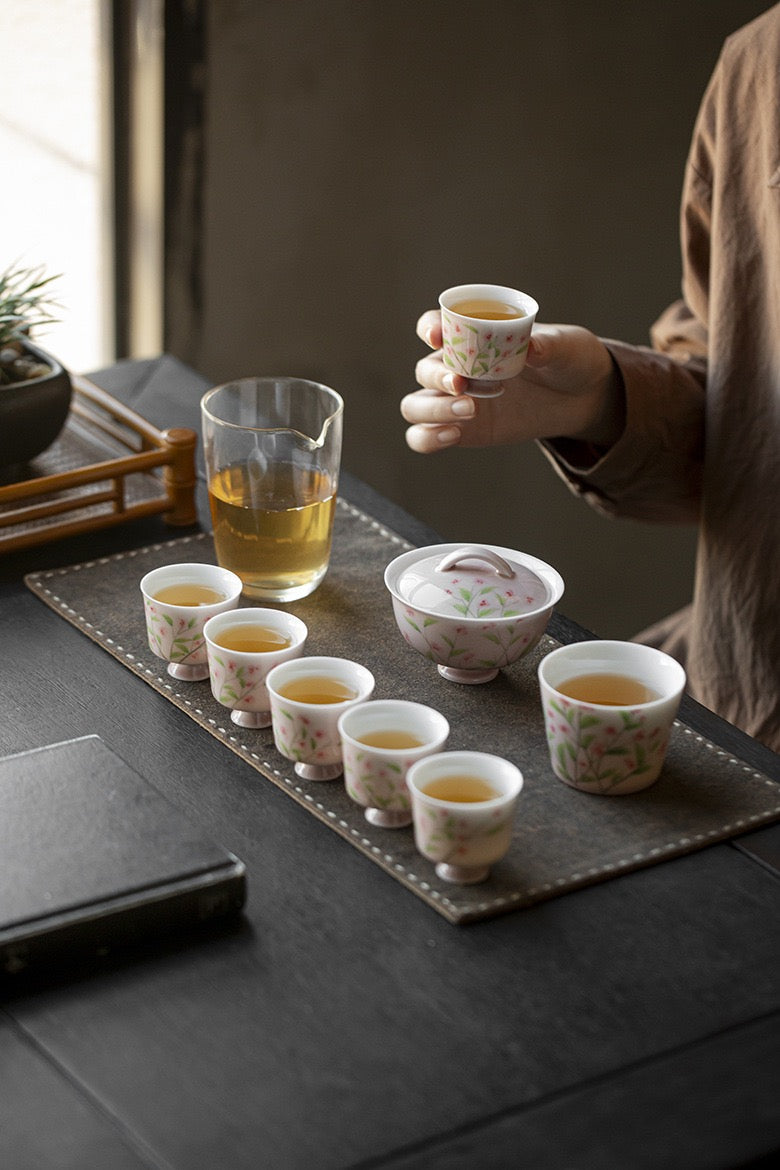 Cangyan red glaze under-colour hand-painted tea set