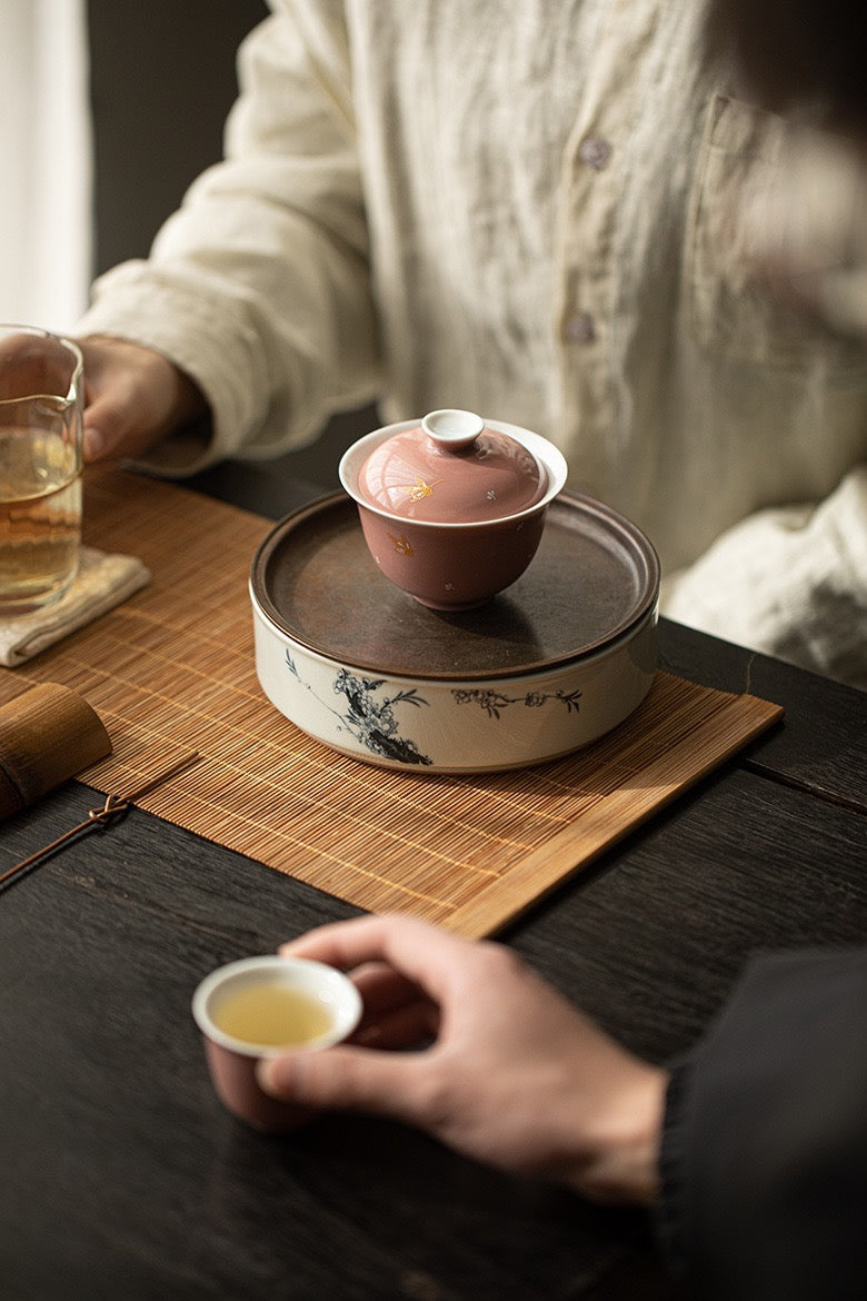 Red Bean Ceramic Lid Bowl, kung fu tea set 130ml