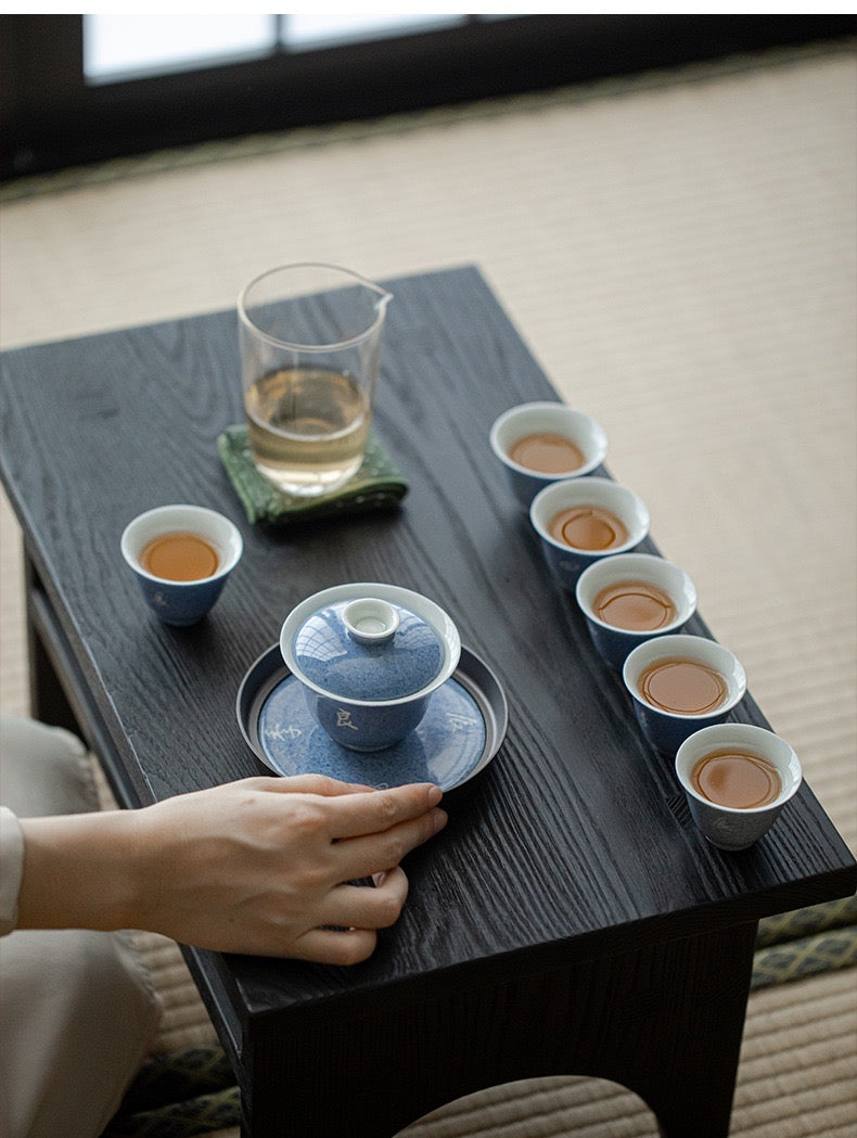 Handmade Blue Glaze Ceramic Tea Set Gift Box