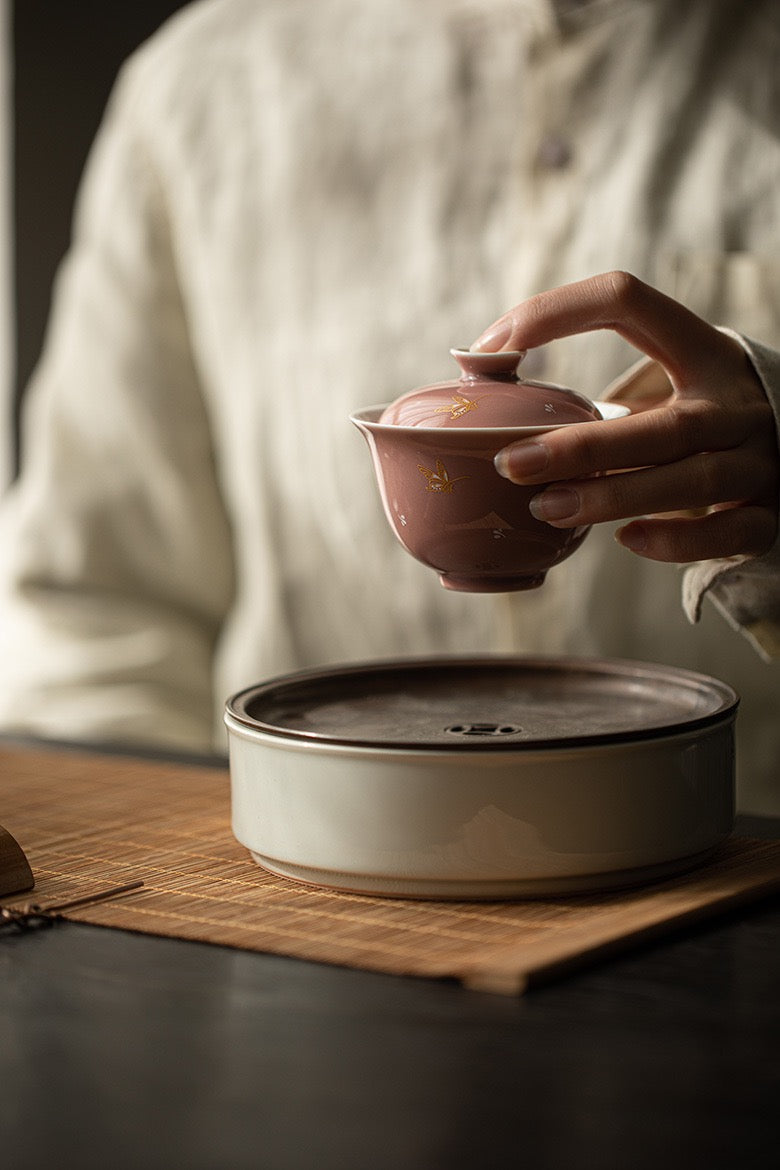 Red Bean Ceramic Lid Bowl, kung fu tea set 130ml