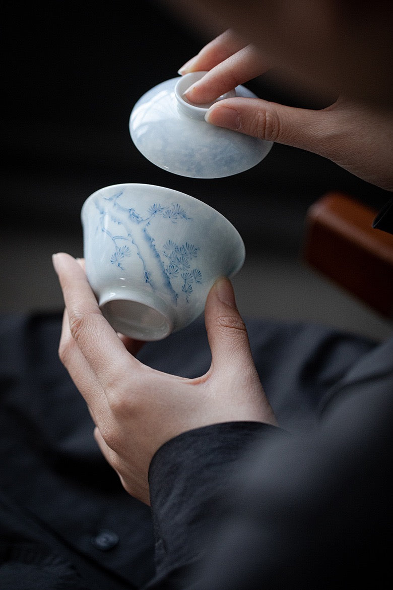 Under-glazed colourful hand-painted pine tea set