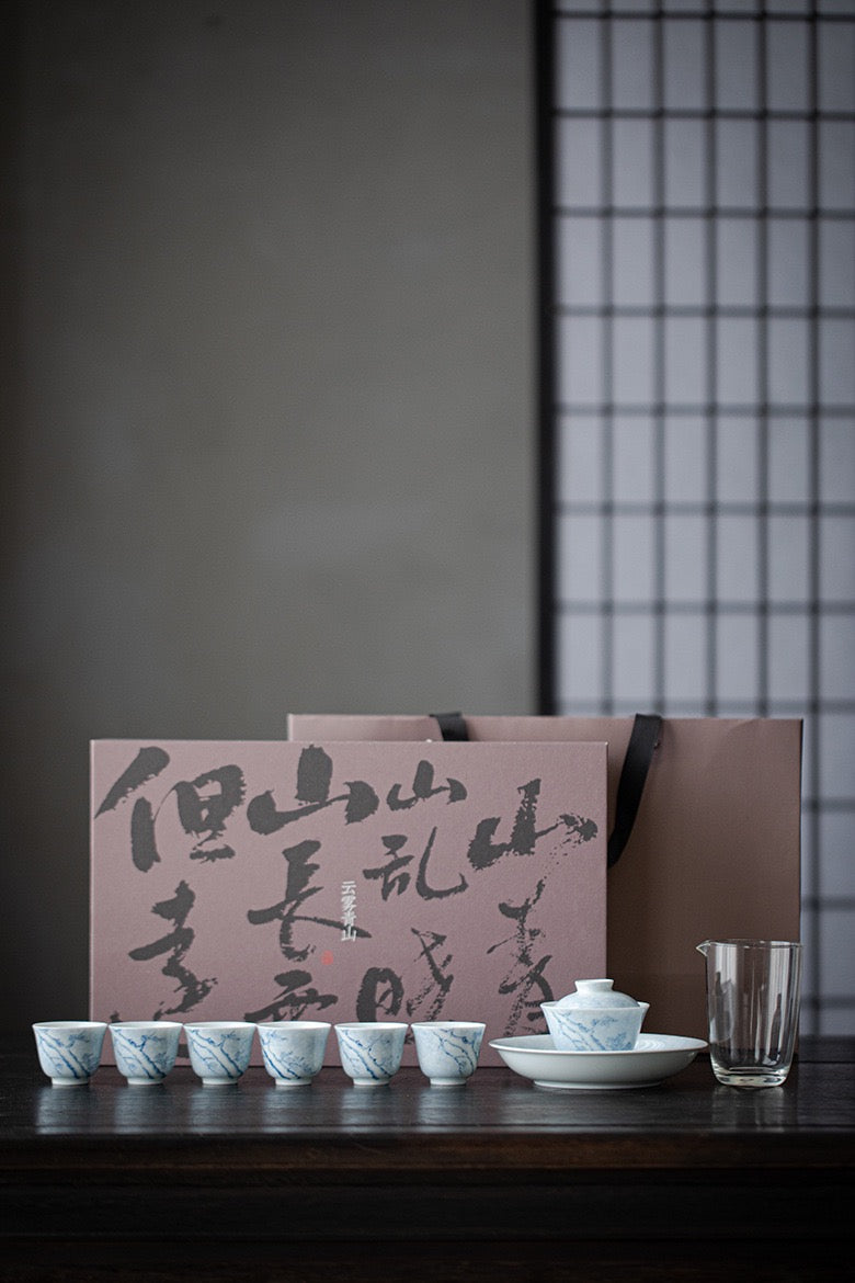 Under-glazed colourful hand-painted pine tea set