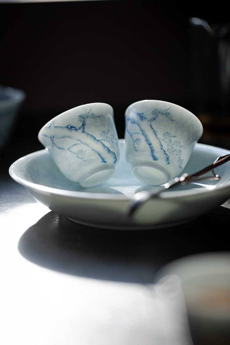 Under-glazed colourful hand-painted pine tea set
