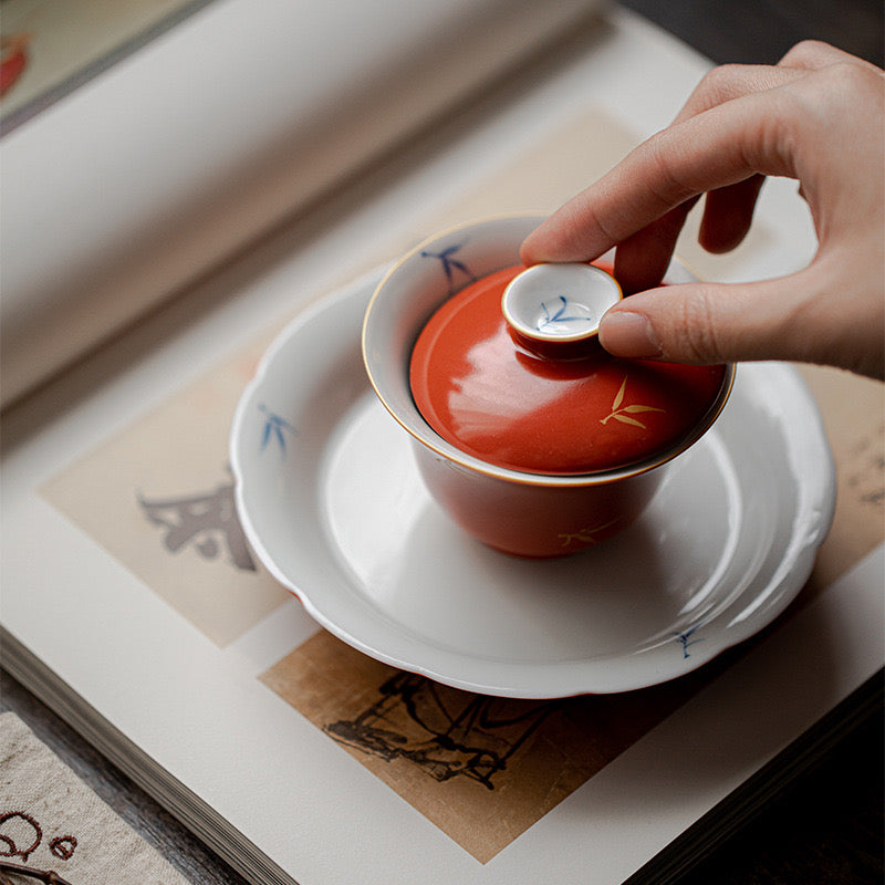 Handmade Red Color with Golden Painting Gaiwan 110ml