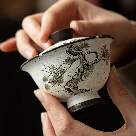 Hand painted pine tree gaiwan 120ml