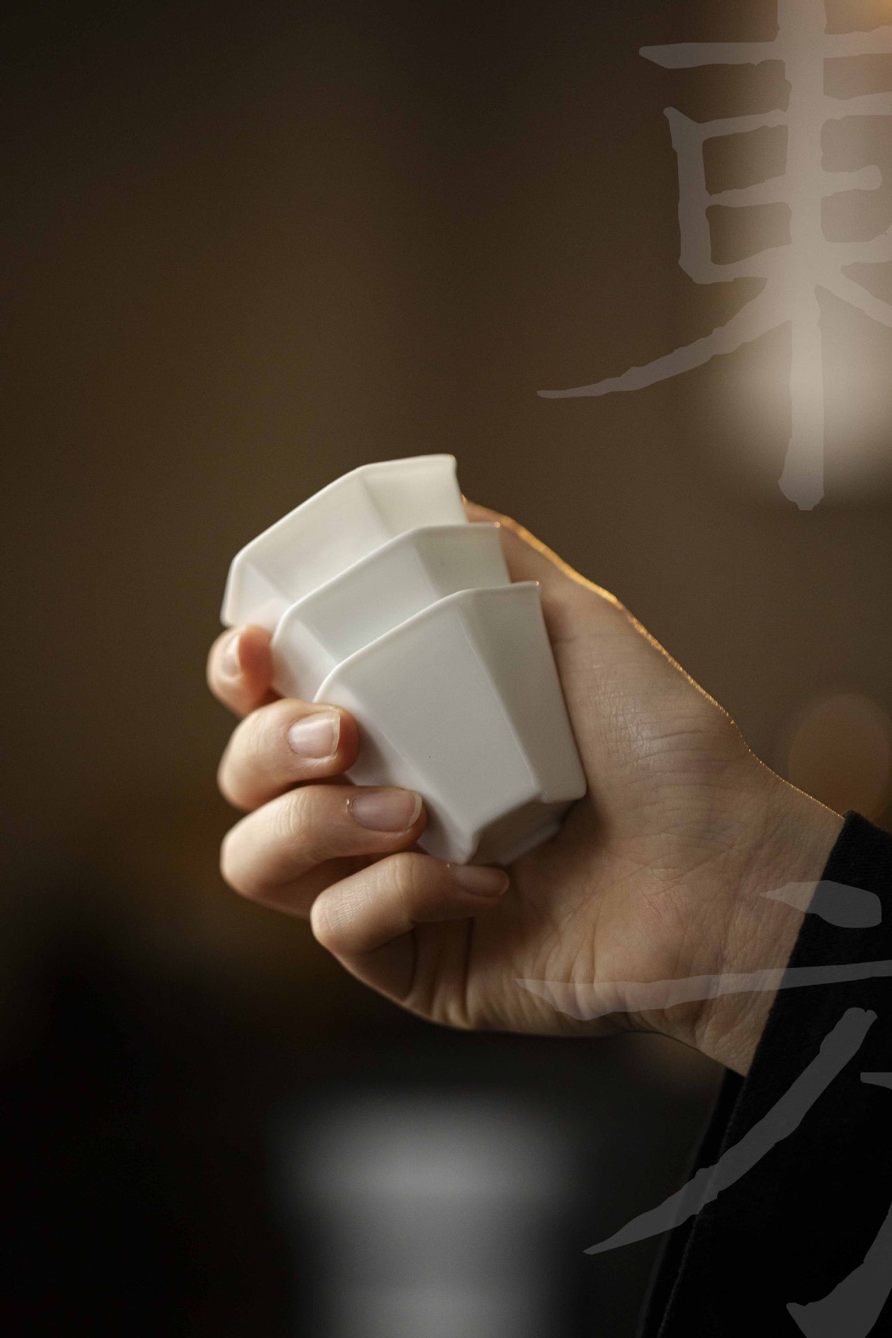 Double-layer storage box with jade clay white porcelain household ceramic lid bowl three-cup set