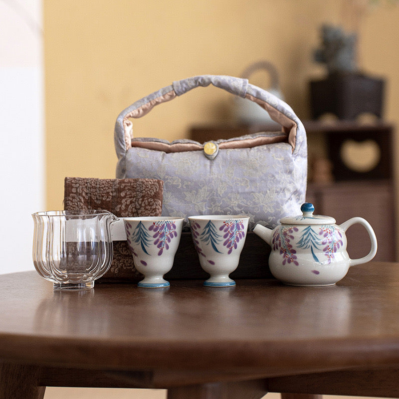 Hand-painted Wisteria Flower Ceramic Tea Set