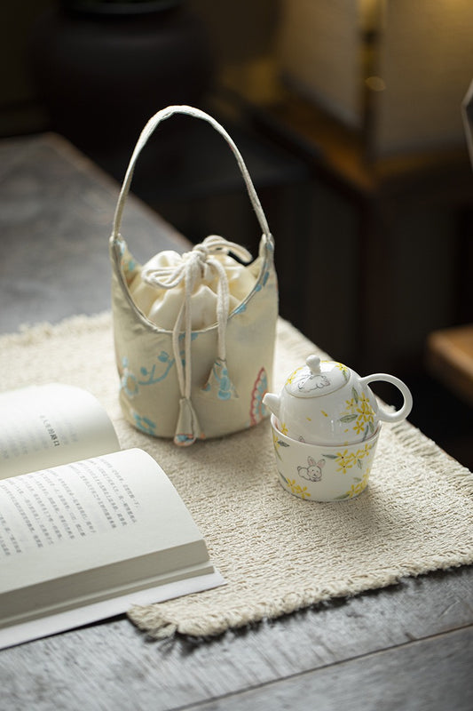 Carry-on one pot a cup of kung fu tea set hand-painted osmanthus rabbit