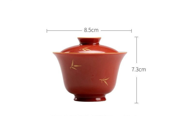 Handmade Red Color with Golden Painting Gaiwan 110ml