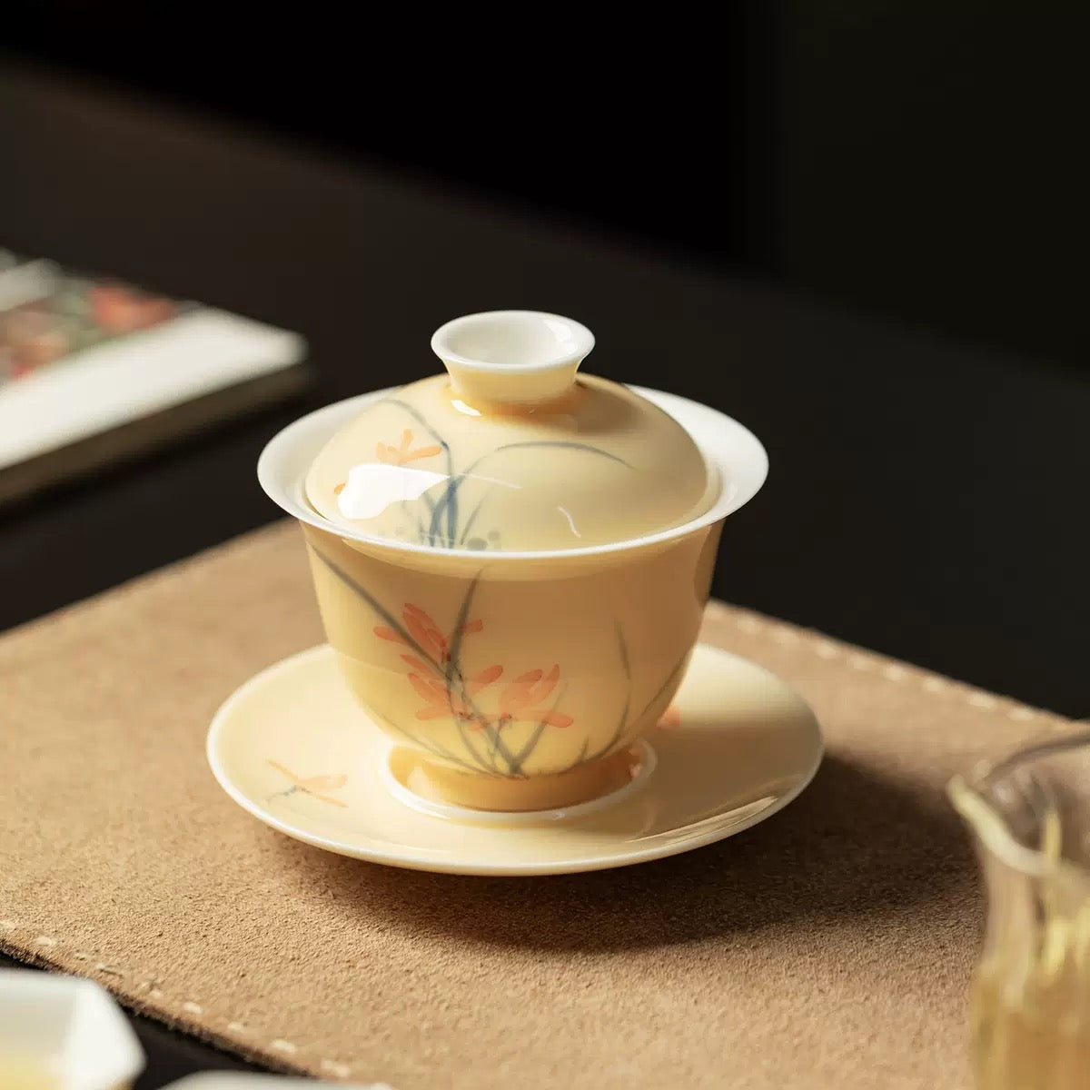 Hand-painted  Plum, Orchid, Bamboo, Chrysanthemum cover bowl with 2 teacups