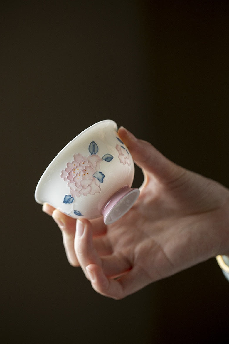 Colourful hand-painted peony lid bowl Gaiwan 90ml