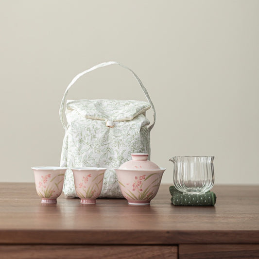 Portable Travel Tea Set Hand Painting Flower Design
