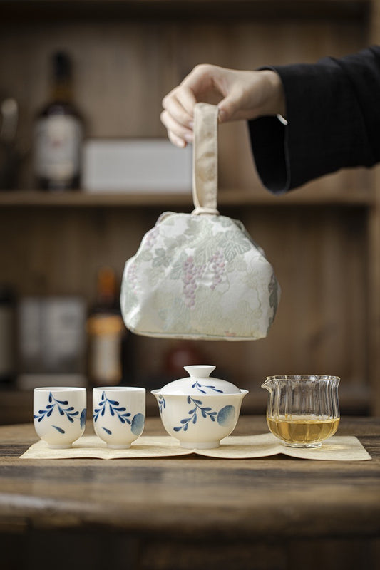 Flower hand-painted hydrangea tea set portable tea bag tea set travel set