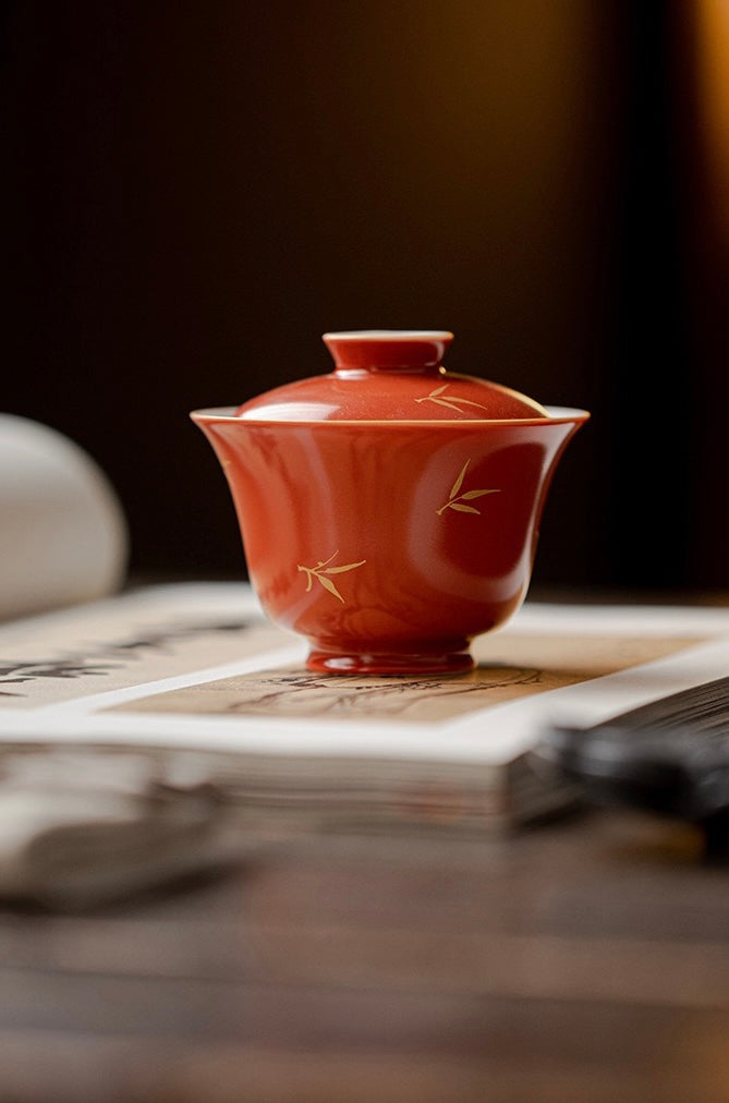 Handmade Red Color with Golden Painting Gaiwan 110ml