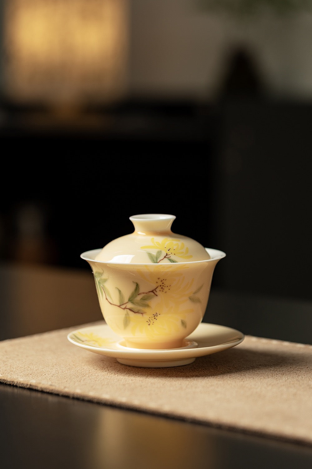 Hand-painted  Plum, Orchid, Bamboo, Chrysanthemum cover bowl with 2 teacups