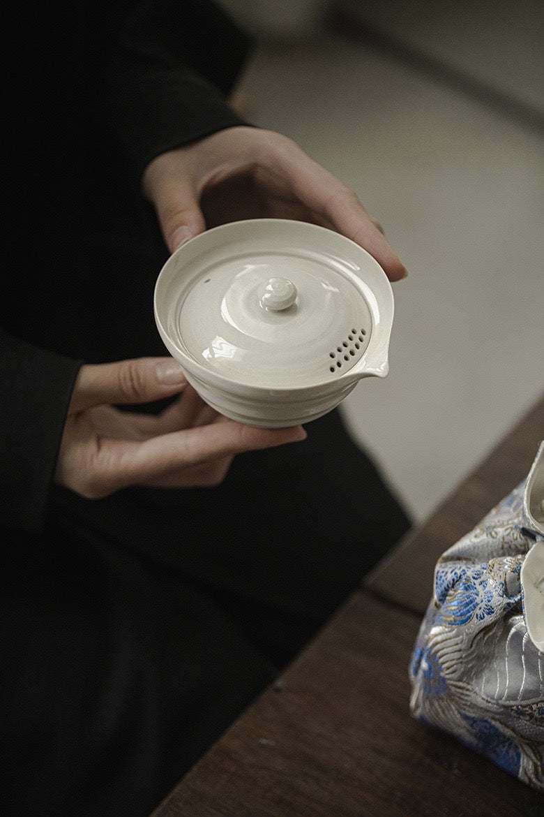 Grass and wood gray clay hand-grabbing bowl, Three cups of travel tea set