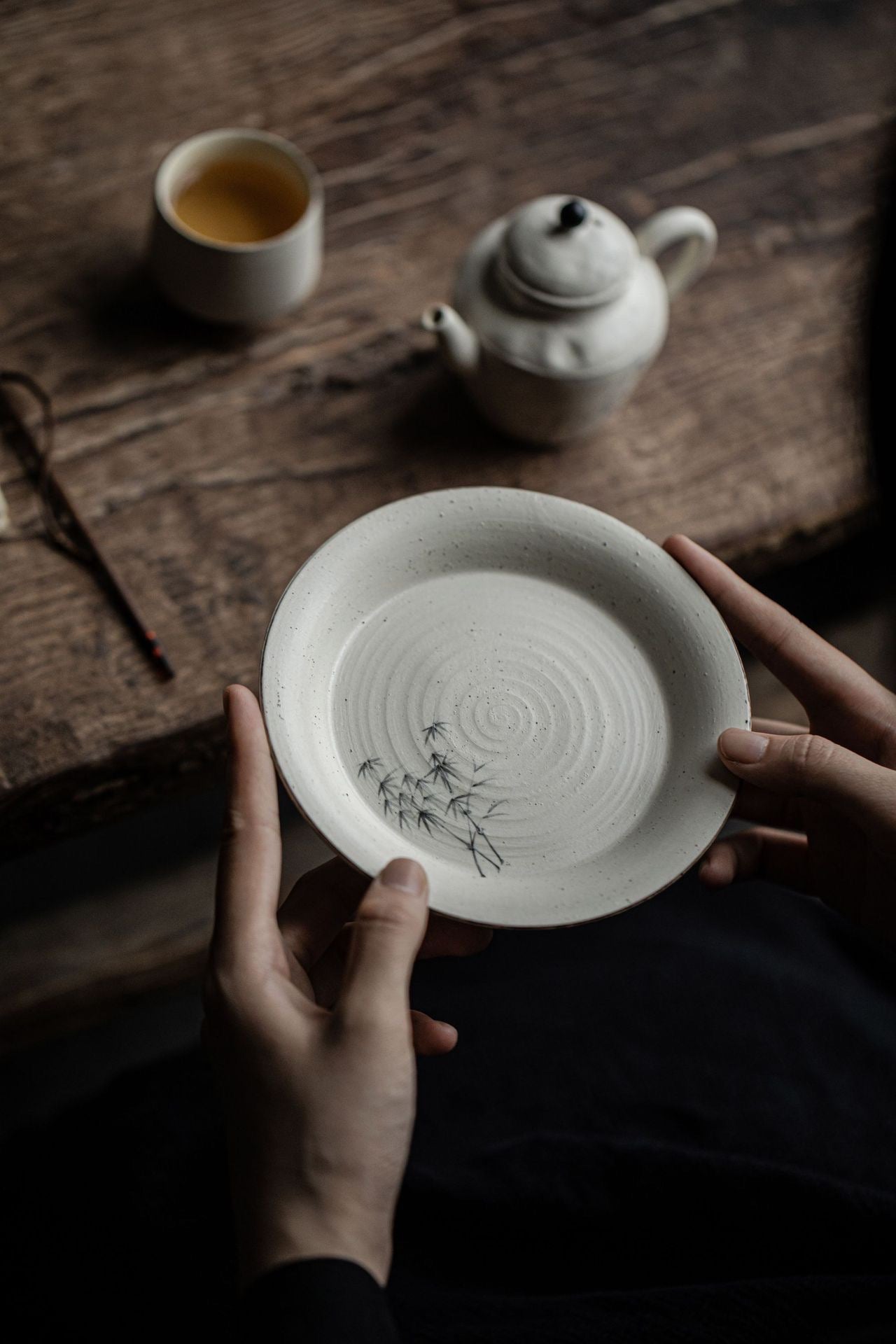 Hand Painted Bamboo Design Ceramic Tea Set