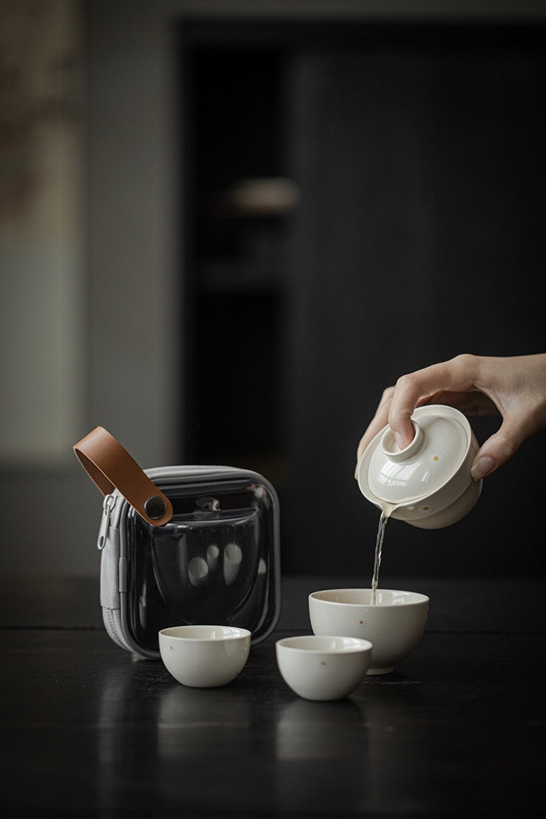 Handmade Daisy Travel Tea Set Portable Teaset
