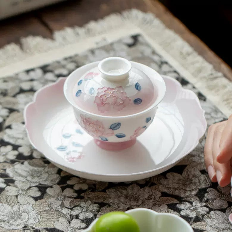 Colourful hand-painted peony lid bowl Gaiwan 90ml