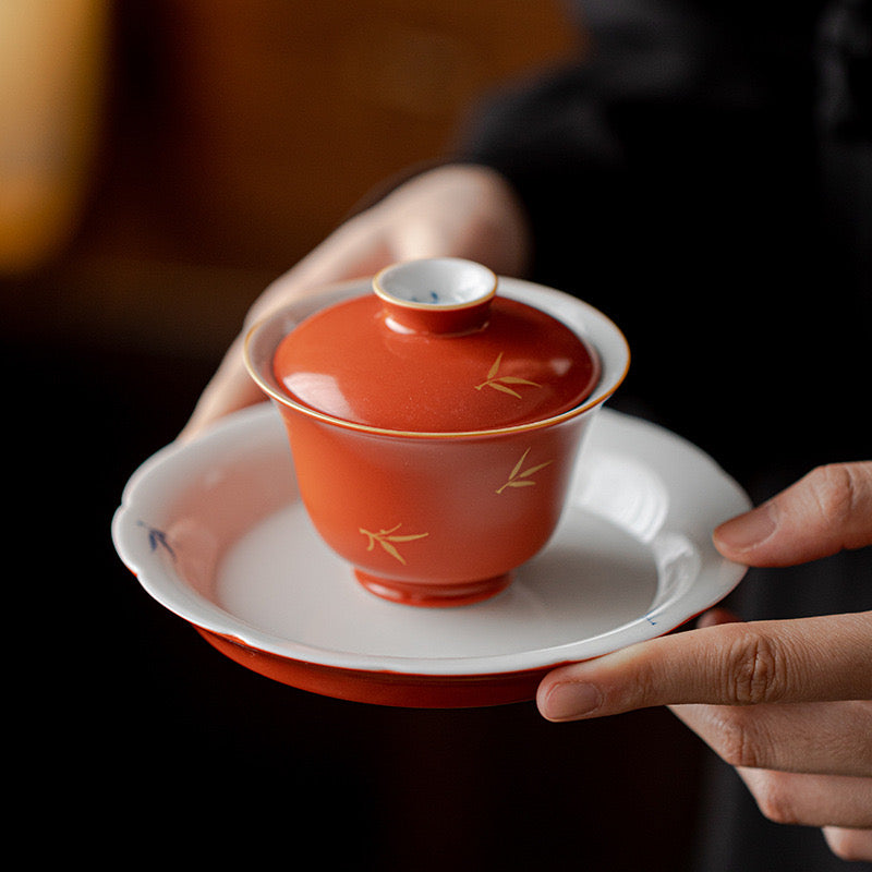 Handmade Red Color with Golden Painting Gaiwan 110ml