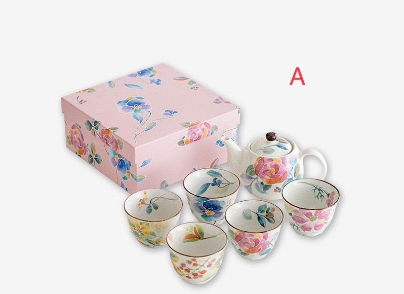 Japanese imported ceramic teapot, 5 cups of tea set home gift box