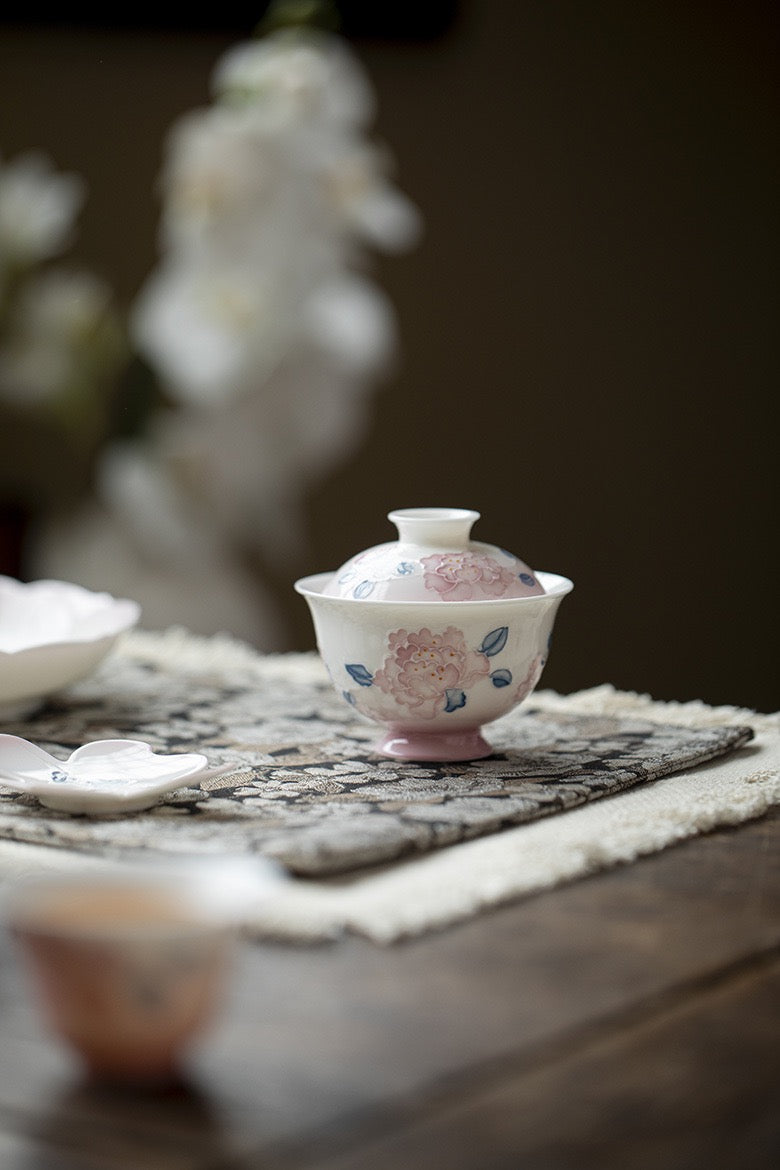 Colourful hand-painted peony lid bowl Gaiwan 90ml