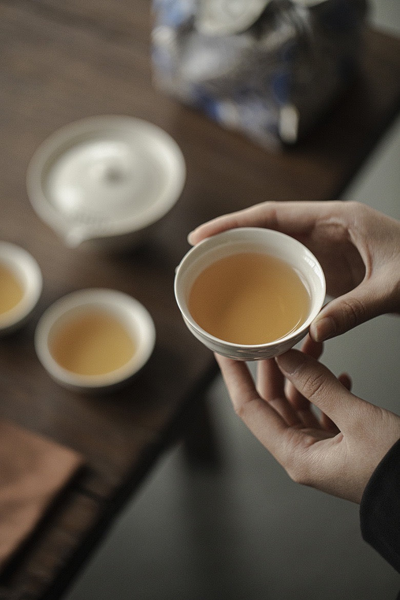 Grass and wood gray clay hand-grabbing bowl, Three cups of travel tea set