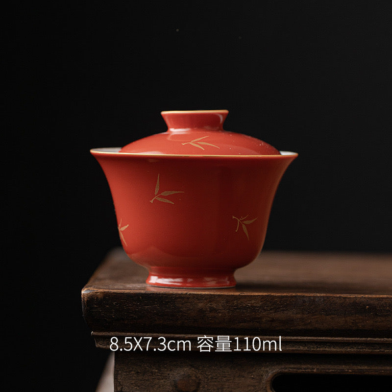 Handmade Red Color with Golden Painting Gaiwan 110ml