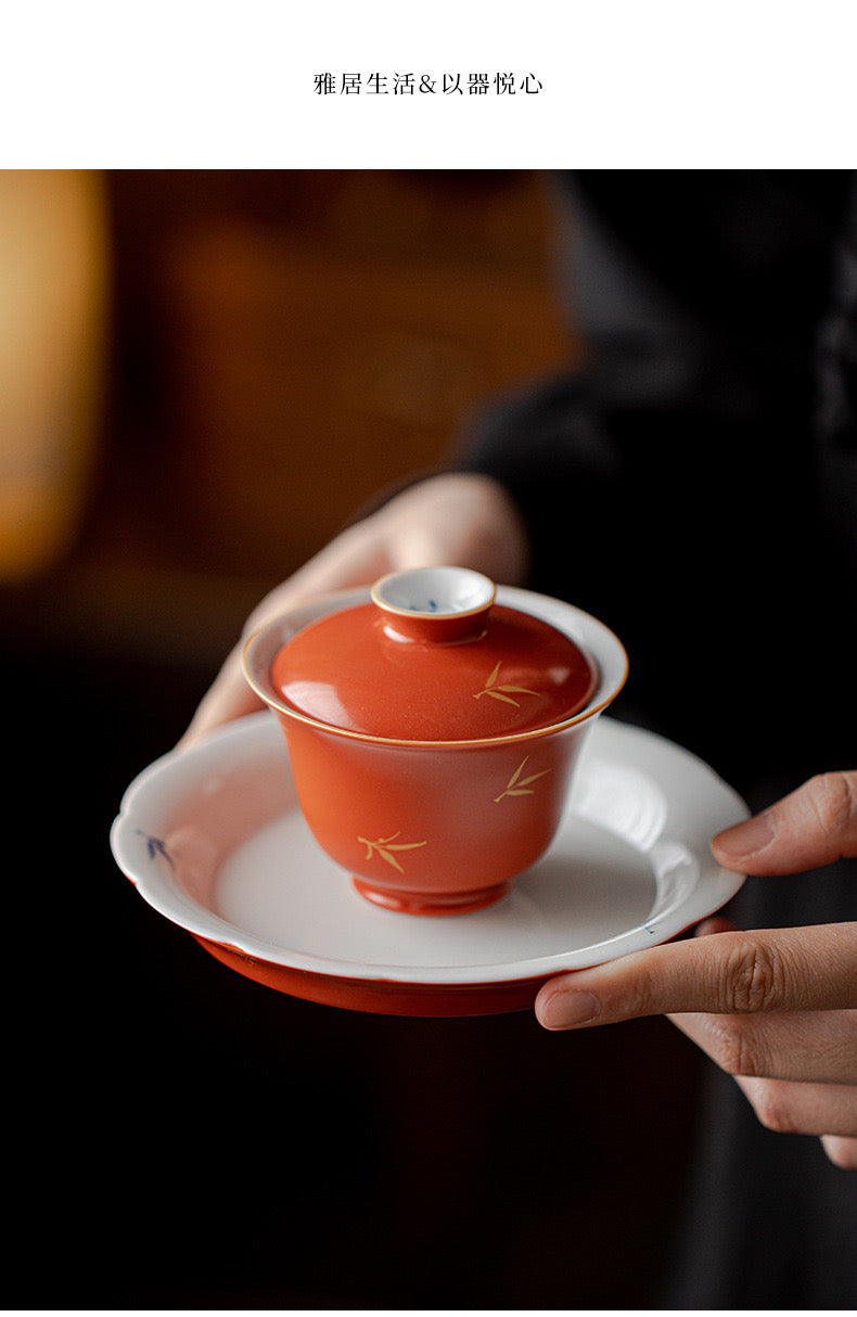 Handmade Red Color with Golden Painting Gaiwan 110ml