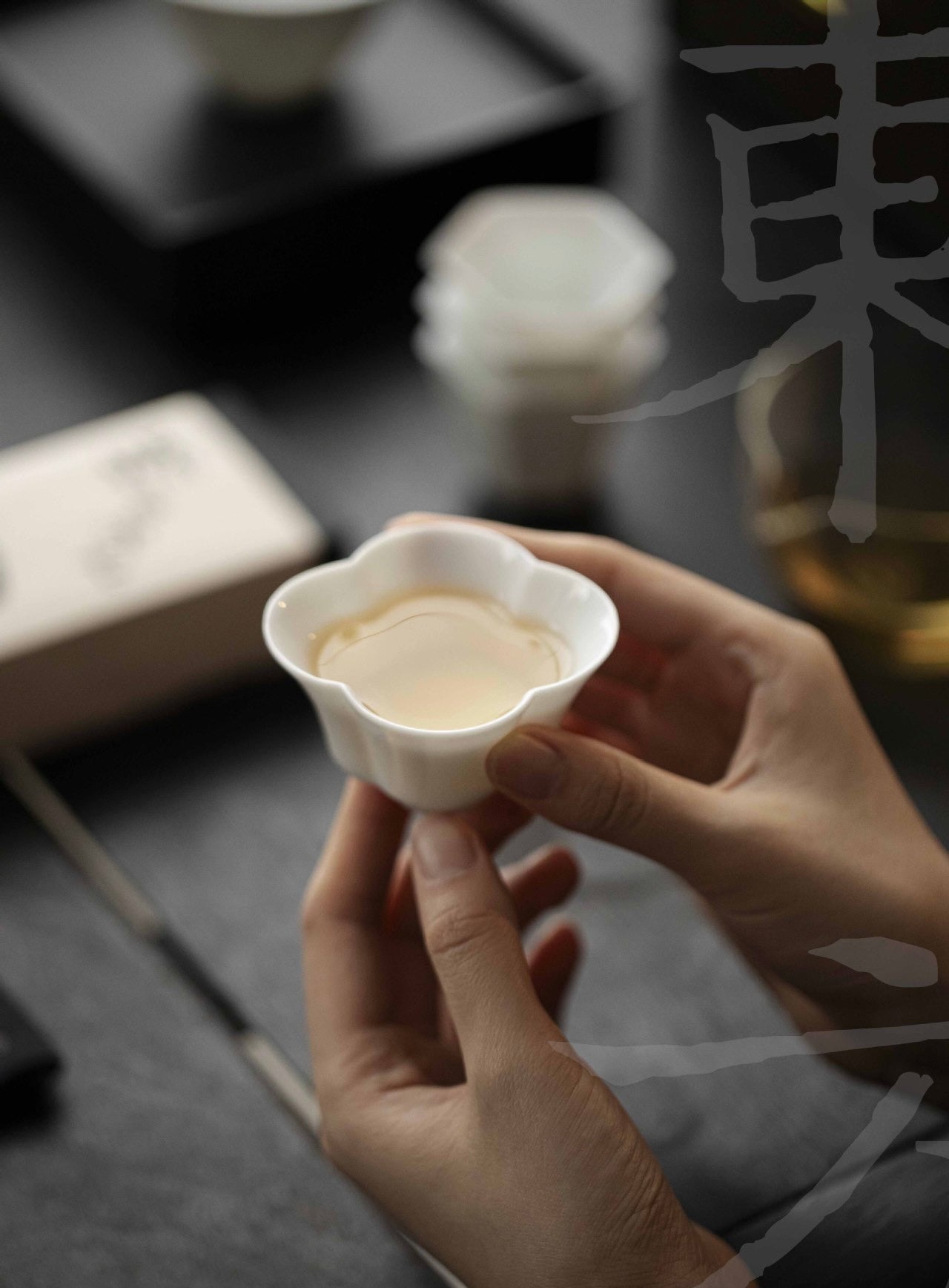 Double-layer storage box with jade clay white porcelain household ceramic lid bowl three-cup set