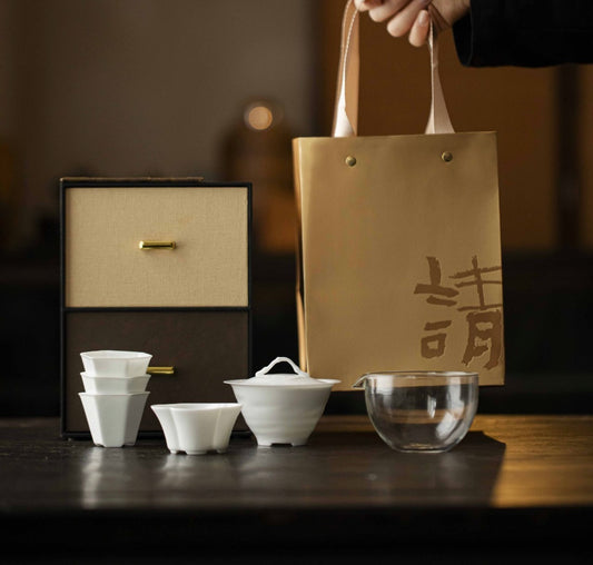 Double-layer storage box with jade clay white porcelain household ceramic lid bowl three-cup set