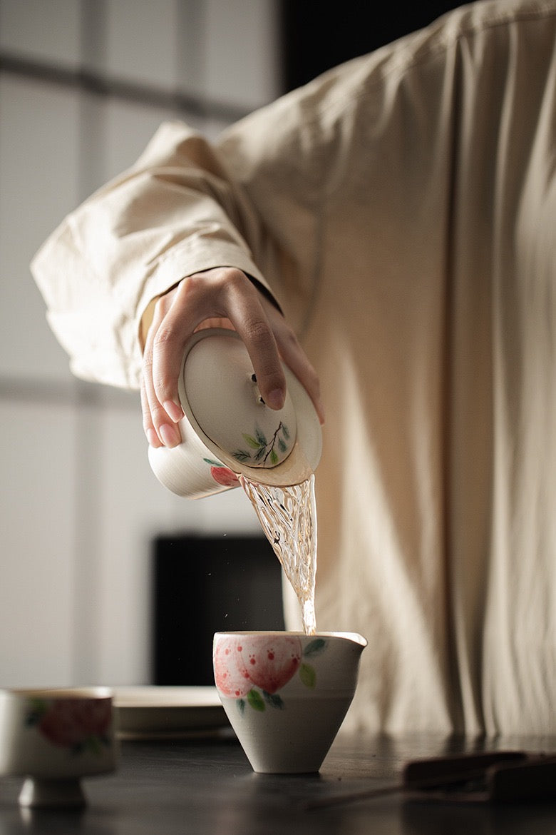 Hand Painting Peach Design Ceramic Tea Set