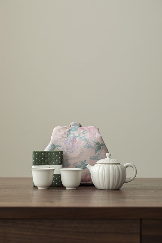 Handmade Celadon Teapot Set with 2 Teacups and Tea Bag
