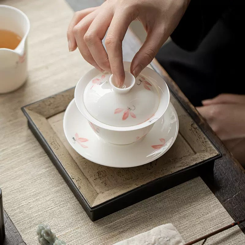 Hand painted orchid Gaiwan 120ml with 4 teacups