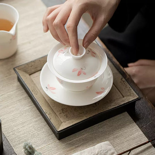 Hand painted orchid Gaiwan 120ml with 4 teacups