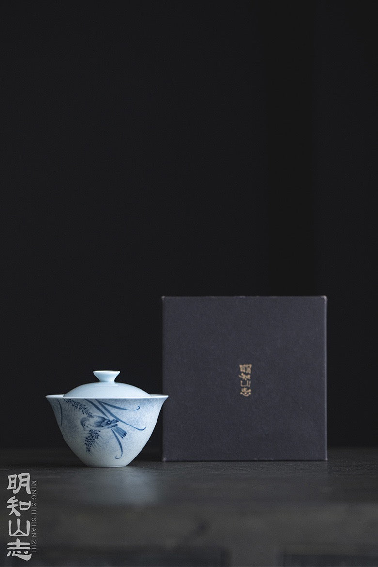 Covered bowl, hand-painted flower and bird pottery Gaiwan 120ml