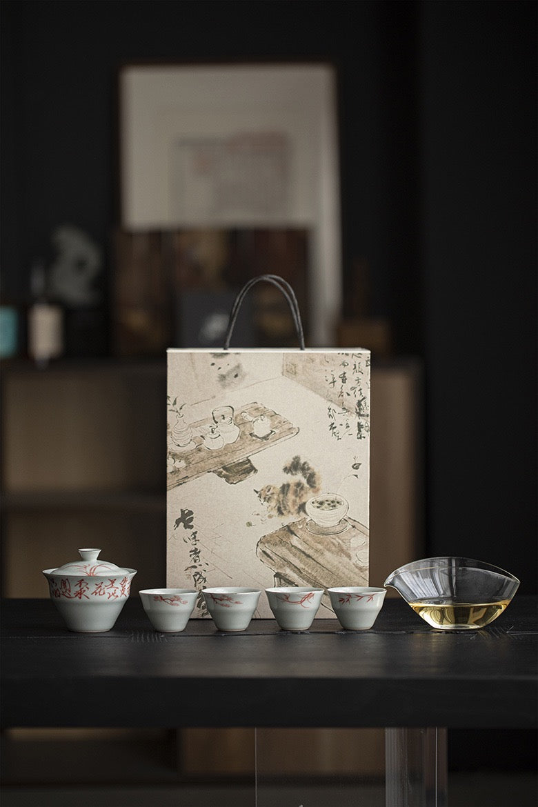 Gift tea set, casual gift, whole set of hand-painted glazed tea set