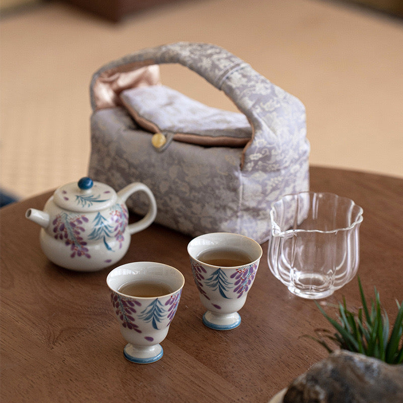 Hand-painted Wisteria Flower Ceramic Tea Set