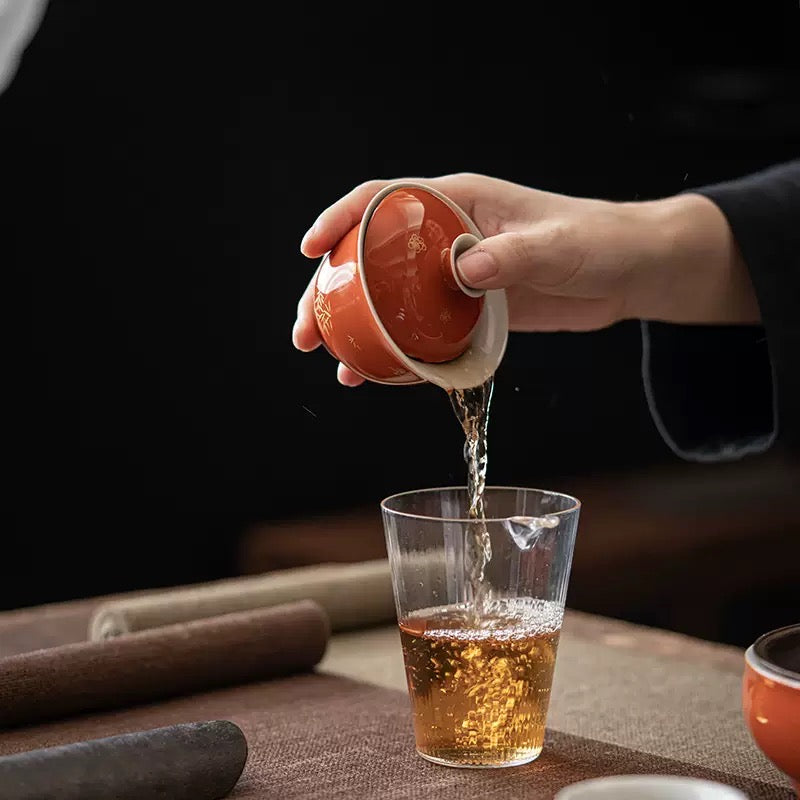 Red Tea Bowl with tea